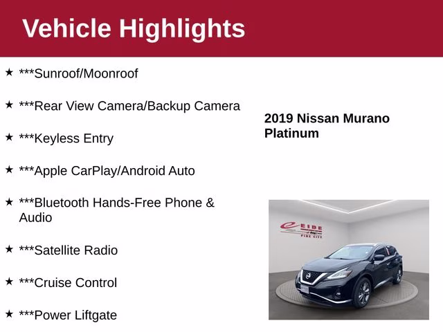 2019 Magnetic Black Pearl Nissan Murano Platinum AWD SUV