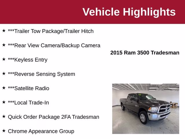 2015 Granite Crystal Metallic Clearcoat Ram 3500 Tradesman 4X4 Truck
