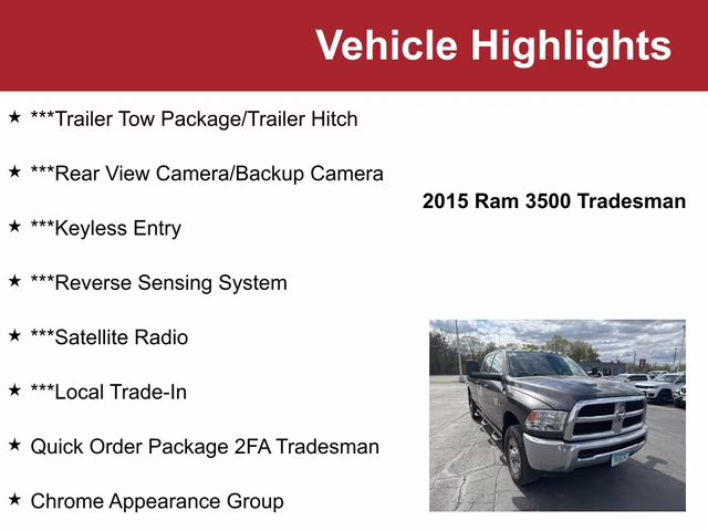 2015 Granite Crystal Metallic Clearcoat Ram 3500 Tradesman 4X4 Truck