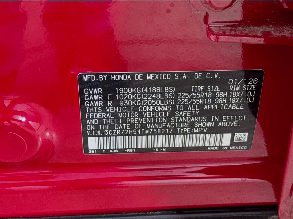 2026 Milano Red Honda HR-V Sport AWD SUV