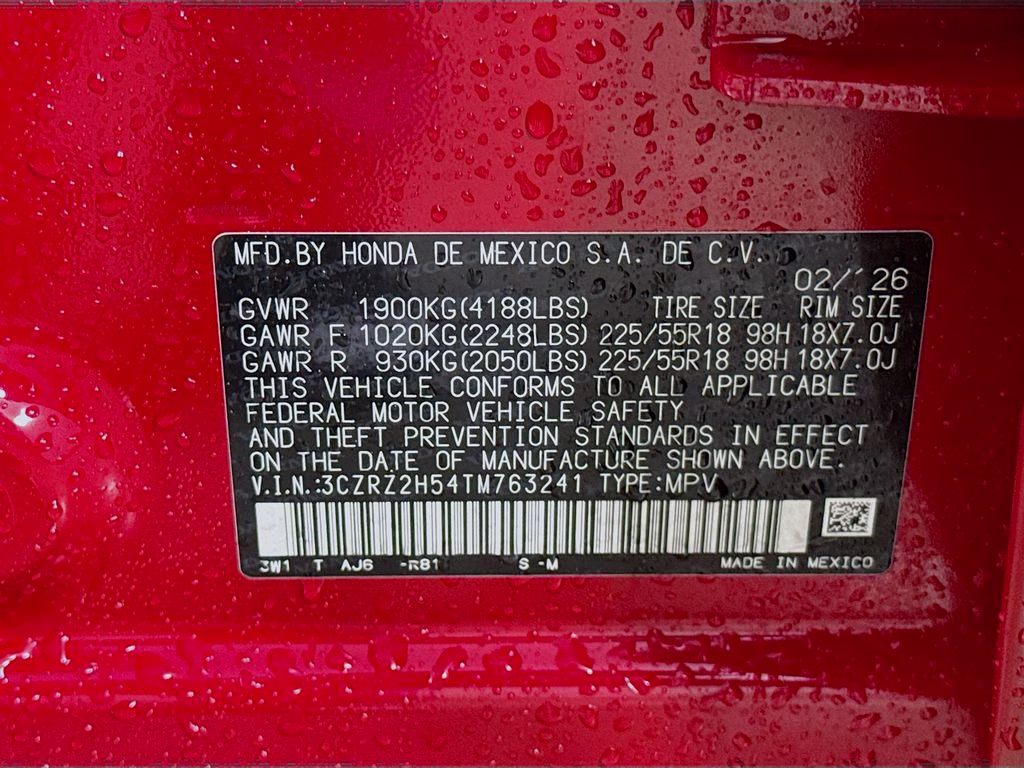 2026 Milano Red Honda HR-V Sport AWD SUV