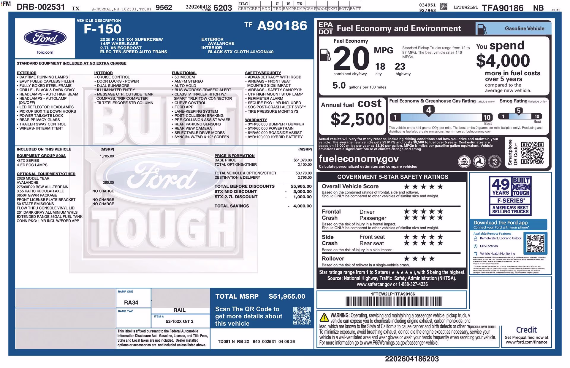 2026 Avalanche Ford F-150 STX 4X4 Truck