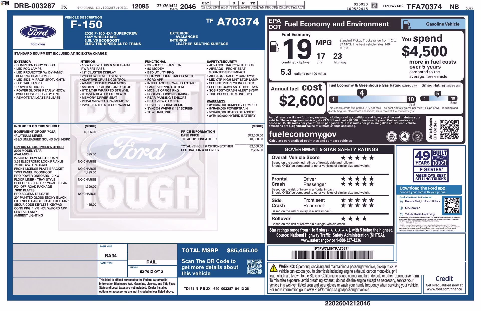2026 Avalanche Ford F-150 Platinum 4X4 Truck
