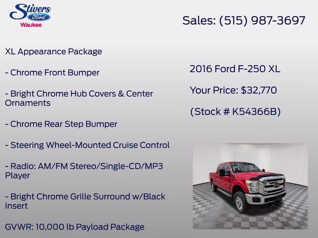 2016 Race Red Ford Super Duty F-250 SRW XL 4X4 Truck
