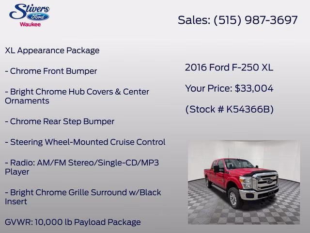 2016 Race Red Ford Super Duty F-250 SRW XL 4X4 Truck