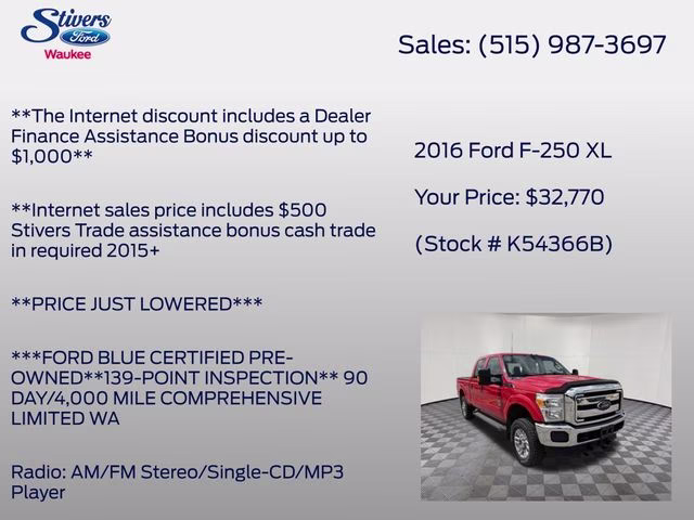 2016 Race Red Ford Super Duty F-250 SRW XL 4X4 Truck