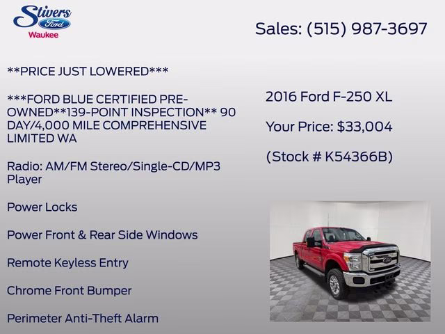 2016 Race Red Ford Super Duty F-250 SRW XL 4X4 Truck