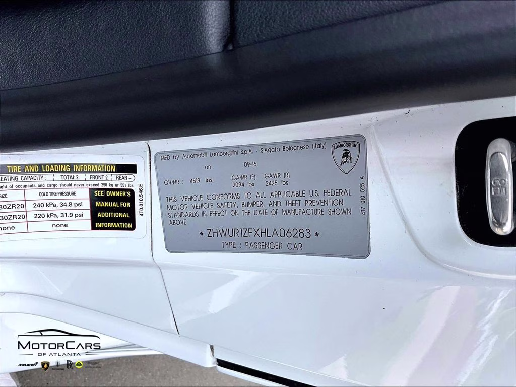 2017 White Lamborghini Huracan Spyder Supercharged AWD Convertible
