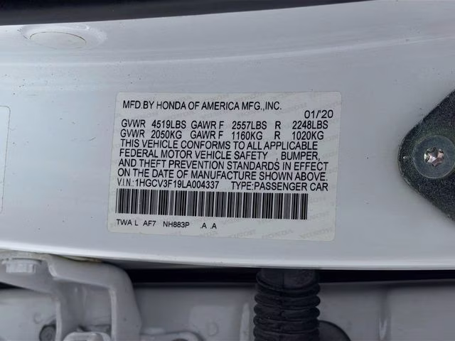 2020 White Honda Accord Hybrid Base FWD Sedan