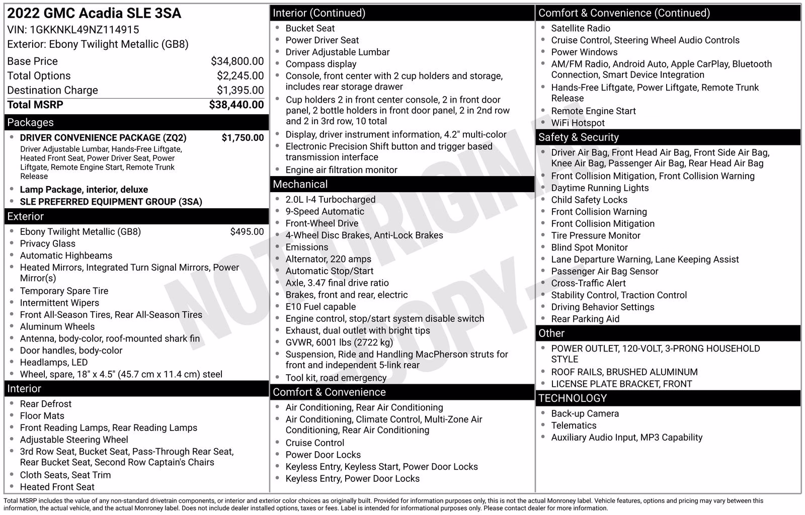 2022 Ebony Twilight Metallic GMC Acadia SLE FWD SUV