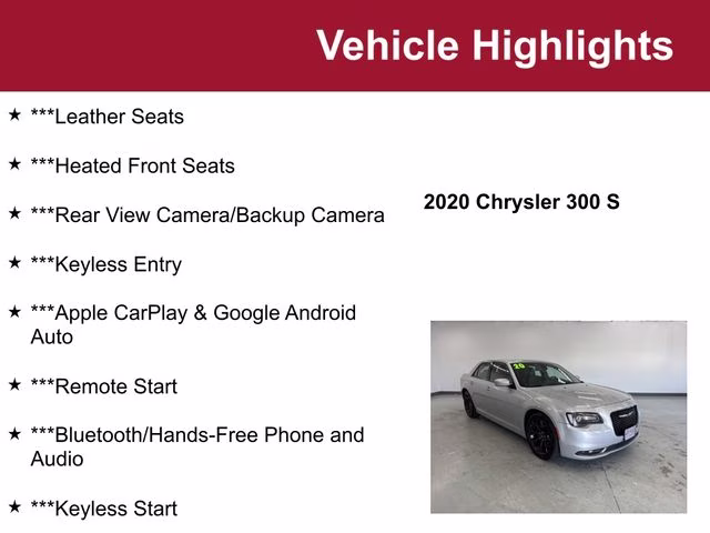Used 2020 Chrysler 300 S with VIN 2C3CCABG5LH137282 for sale in Waite Park, Minnesota