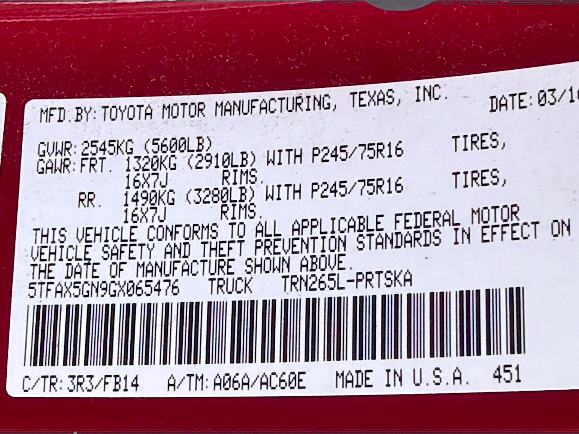 2016 Barcelona Red Metallic Toyota Tacoma SR RWD Truck