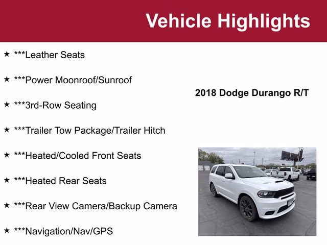 2018 White Knuckle Clearcoat Dodge Durango R/T AWD SUV