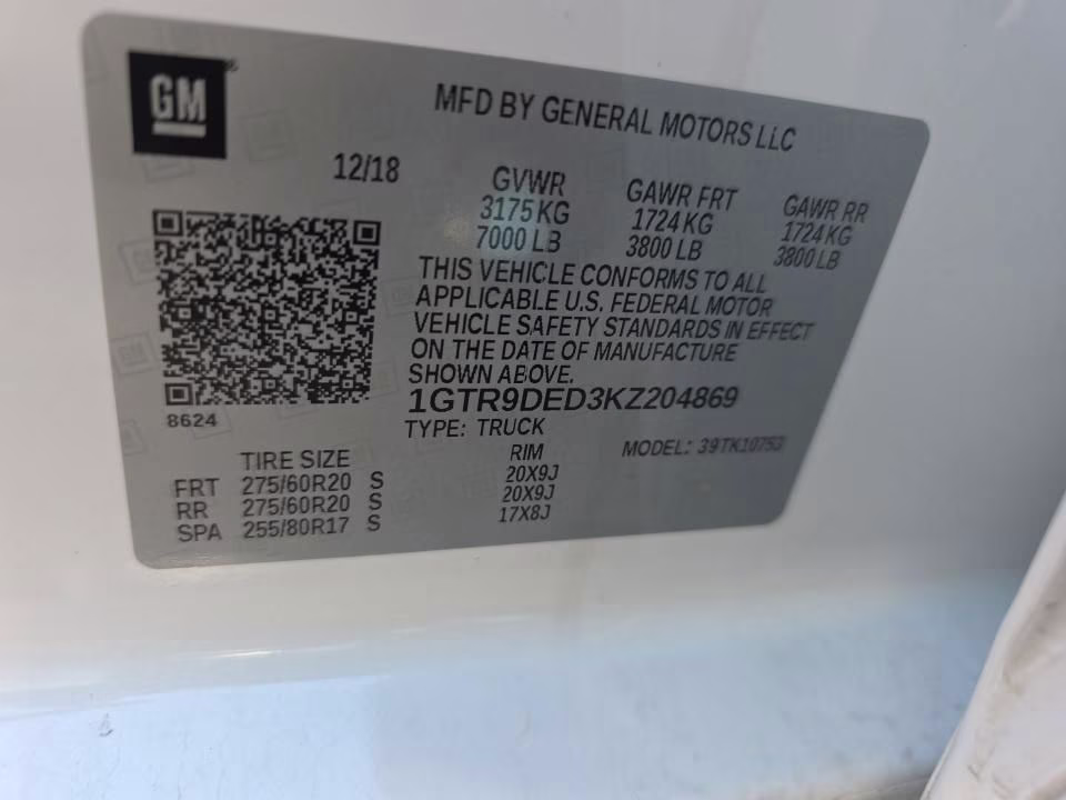 2019 Summit White GMC Sierra 1500 SLT 4X4 Truck