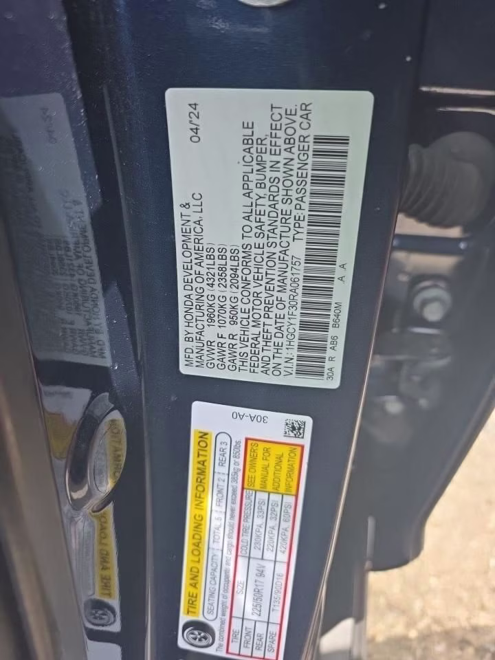 2024 Blue Honda Accord EX FWD Sedan