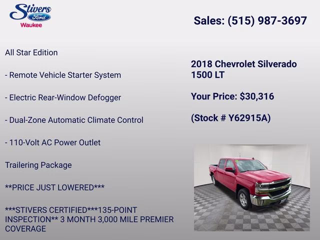 2018 Red Hot Chevrolet Silverado 1500 LT 4X4 Truck