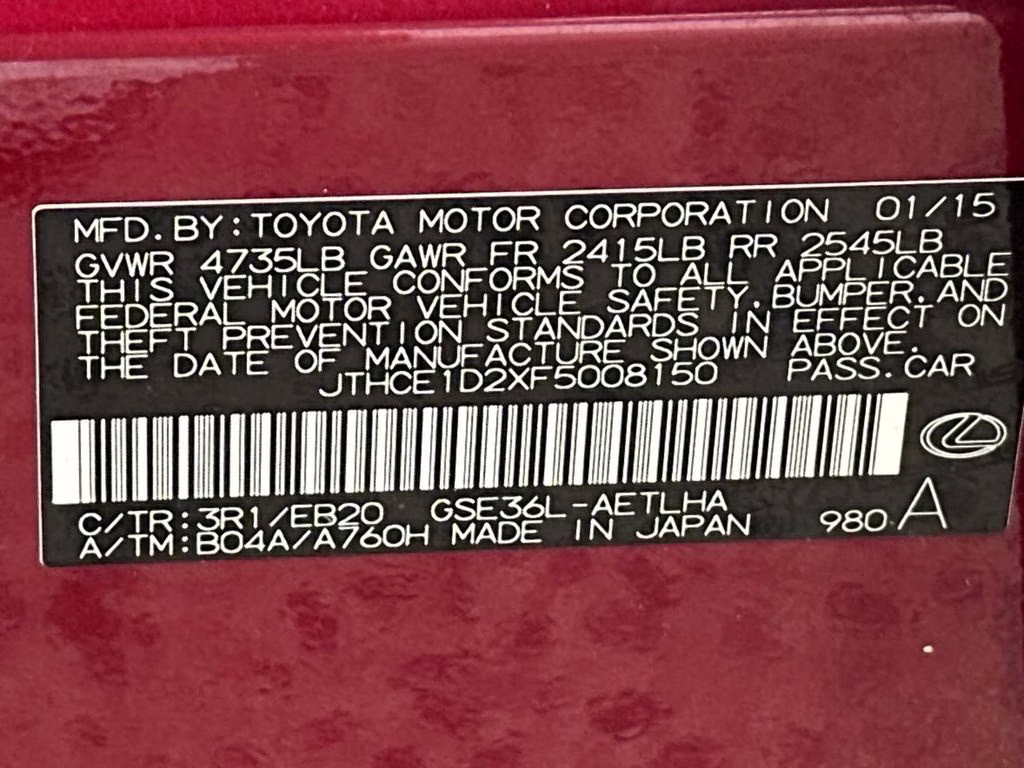 2015 Matador Red Mica Lexus IS 350 AWD Sedan