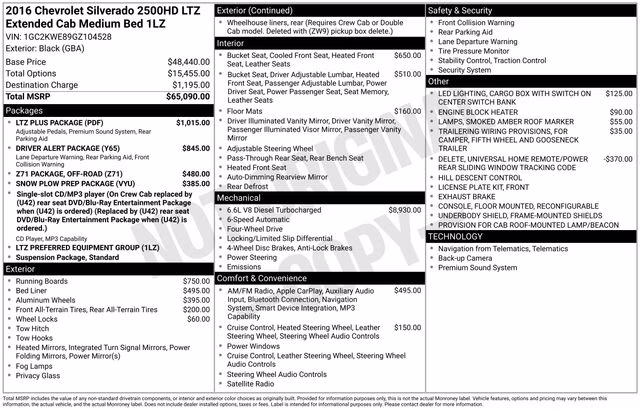 2016 Black Chevrolet Silverado 2500HD LTZ 4X4 Truck