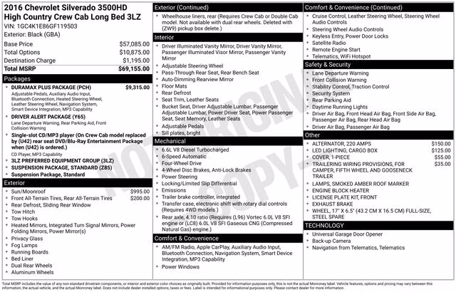 2016 Black Chevrolet Silverado 3500HD High Country 4X4 Truck