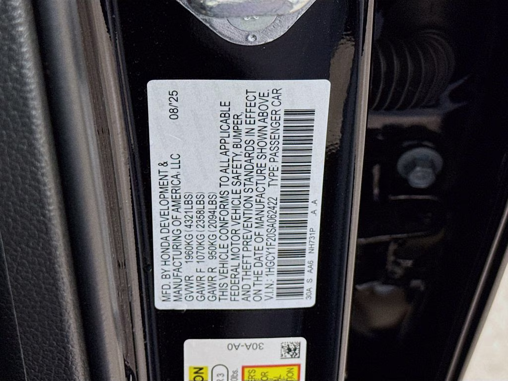 2025 Crystal Black Pearl Honda Accord LX FWD Sedan