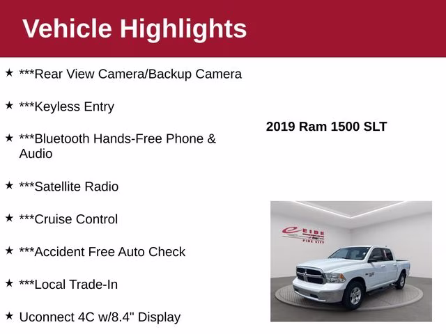 2019 Bright White Clearcoat Ram 1500 SLT 4X4 Truck