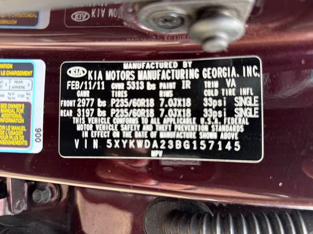 2011 Dark Cherry Kia Sorento SX AWD SUV