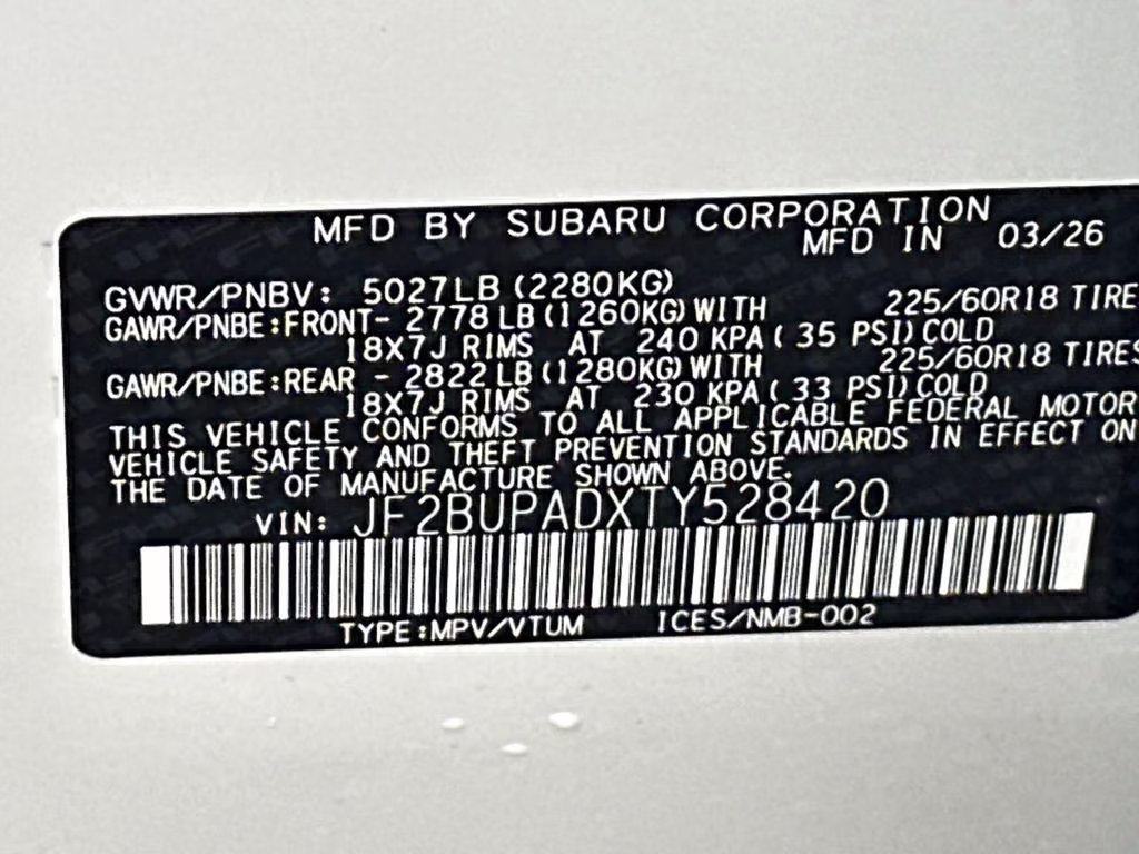 2026 Crystal White Pearl Subaru Outback Premium AWD SUV