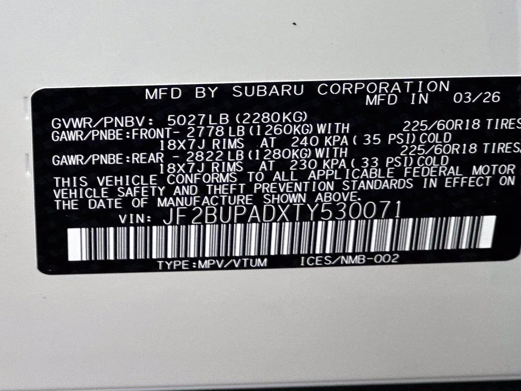2026 Wh7 Subaru Outback Premium AWD SUV