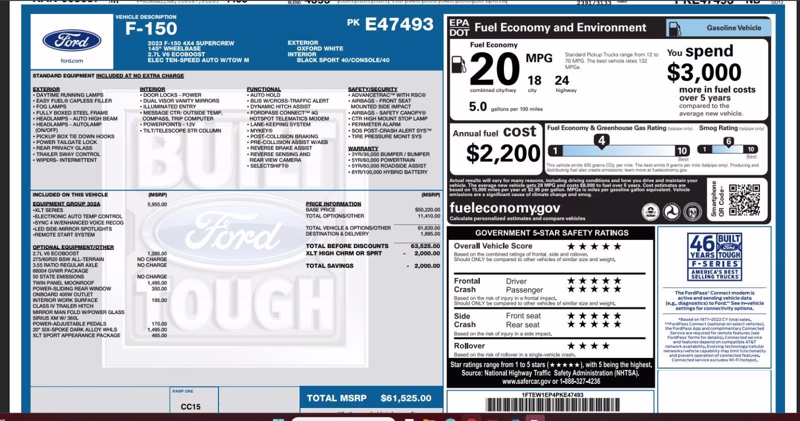 2023 Oxford White Ford F-150 XLT 4X4 Truck