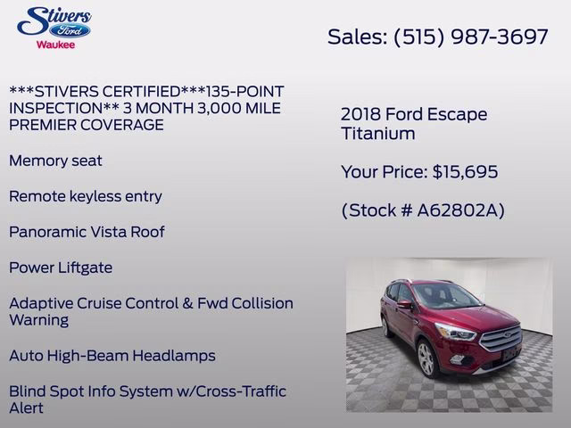 2018 Ruby Red Metallic Ford Escape Titanium 4X4 SUV