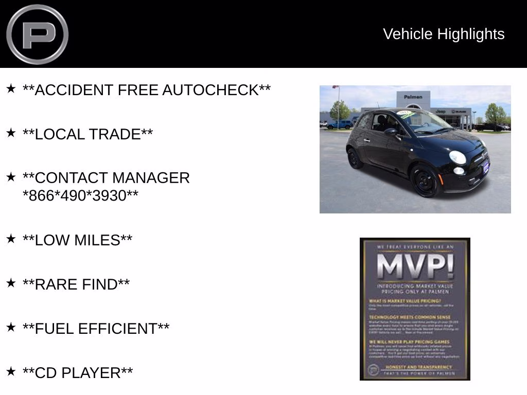 2014 Nero Puro (Straight Black) FIAT 500 Pop FWD Hatchback