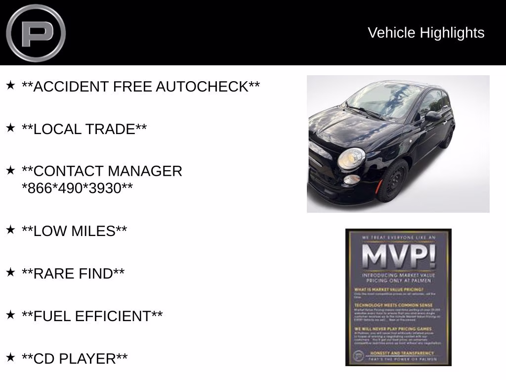 2014 Nero Puro (Straight Black) FIAT 500 Pop FWD Hatchback