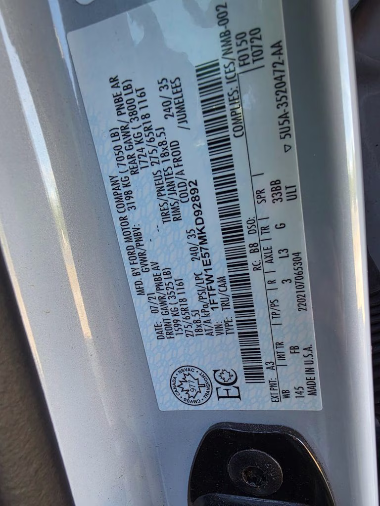 2021 Grey Ford F-150 XLT 5.0 4X4 Truck