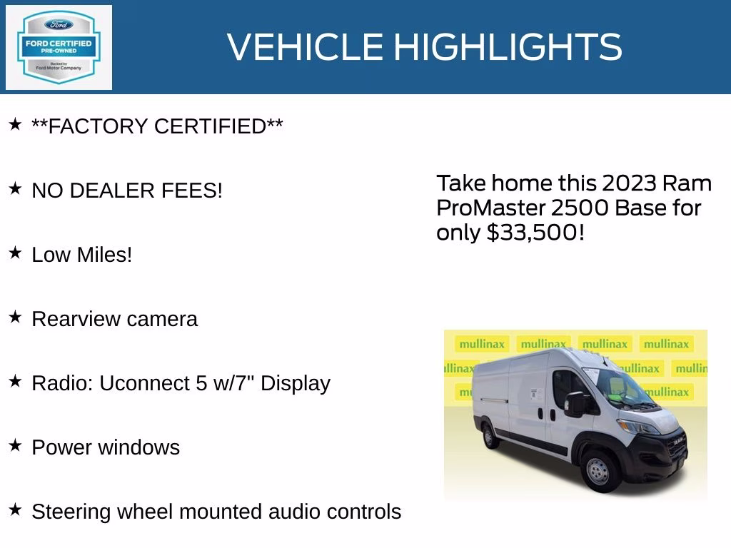 2023 Bright White Clearcoat Ram ProMaster 2500 High Roof FWD Van