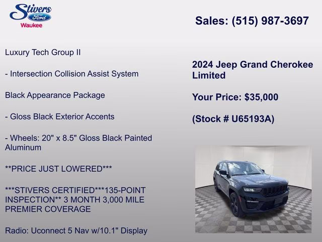 2024 Diamond Black Crystal Pearlcoat Jeep Grand Cherokee Limited 4X4 SUV