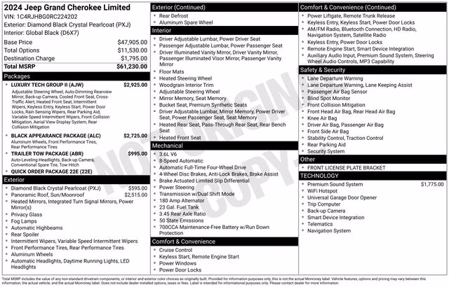 2024 Diamond Black Crystal Pearlcoat Jeep Grand Cherokee Limited 4X4 SUV