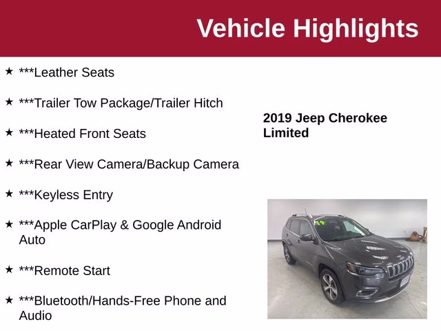2019 Granite Crystal Metallic Clearcoat Jeep Cherokee Limited 4X4 SUV