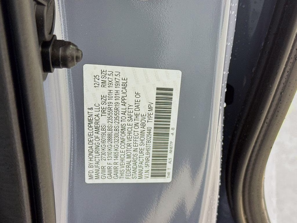 2026 Sonic Gray Pearl Honda Odyssey Elite FWD Van