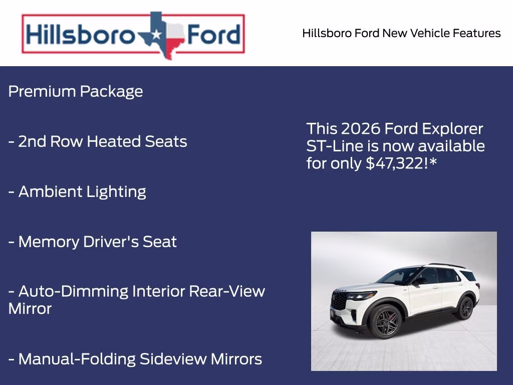 2026 Star White Metallic Tri-Coat Ford Explorer ST-Line RWD SUV