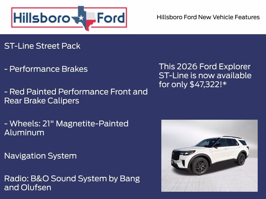 2026 Star White Metallic Tri-Coat Ford Explorer ST-Line RWD SUV