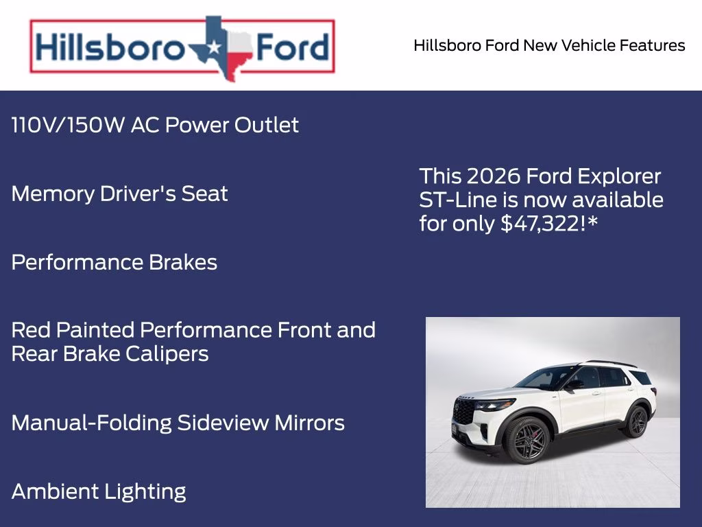 2026 Star White Metallic Tri-Coat Ford Explorer ST-Line RWD SUV