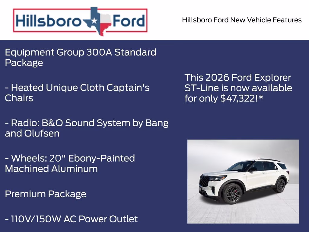 2026 Star White Metallic Tri-Coat Ford Explorer ST-Line RWD SUV