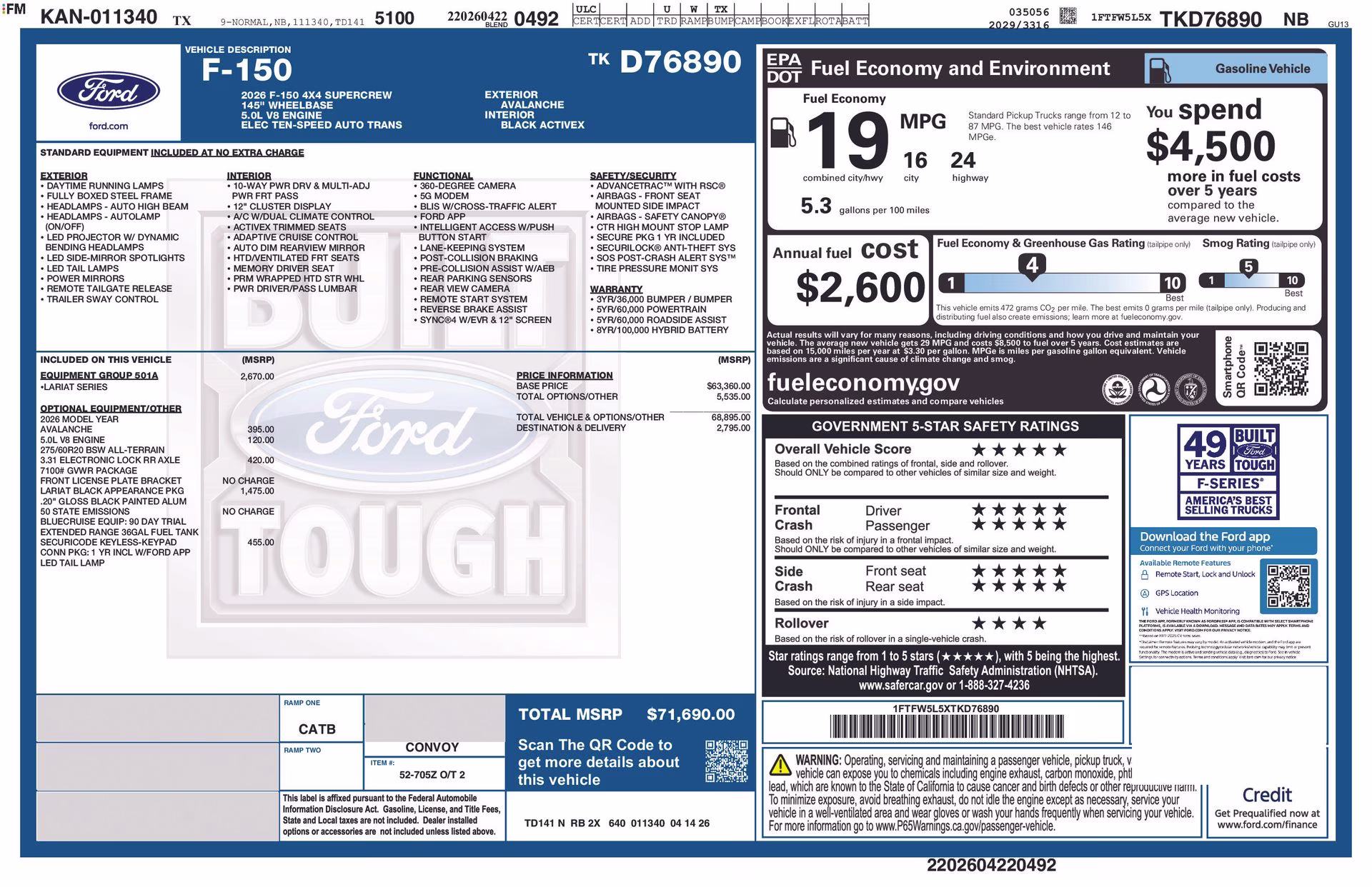 2026 Avalanche Ford F-150 Lariat 4X4 Truck