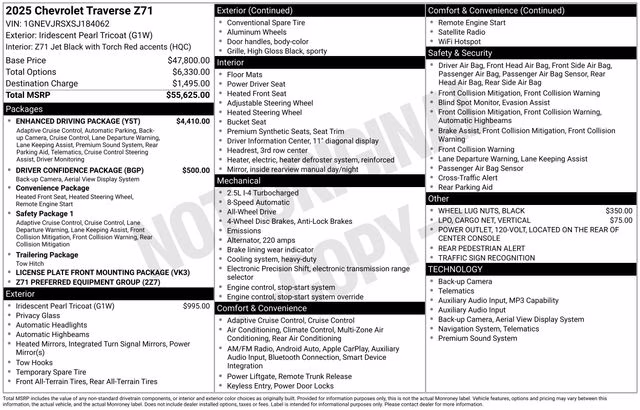 2025 Iridescent Pearl Tricoat Chevrolet Traverse Z71 AWD SUV