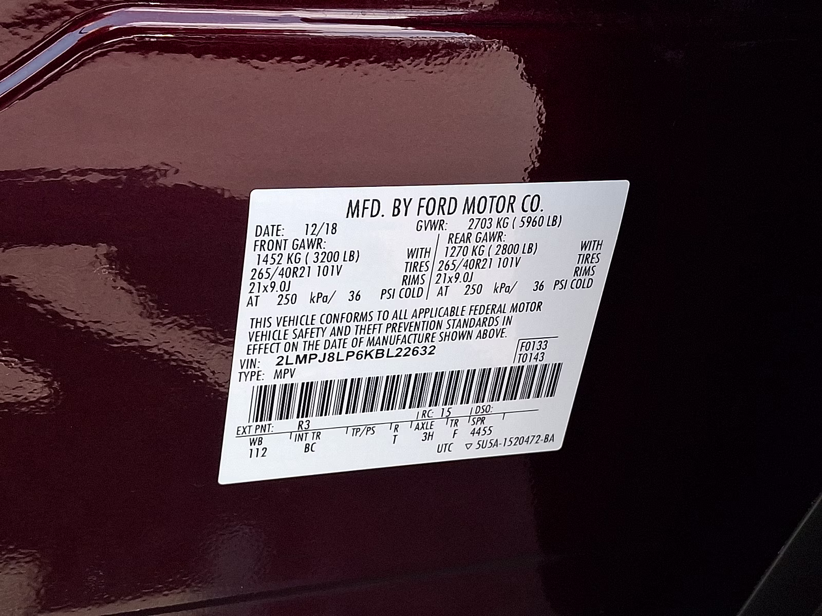 2019 Burgundy Velvet Metallic Tinted Clearcoat - R3 Lincoln Nautilus Reserve AWD