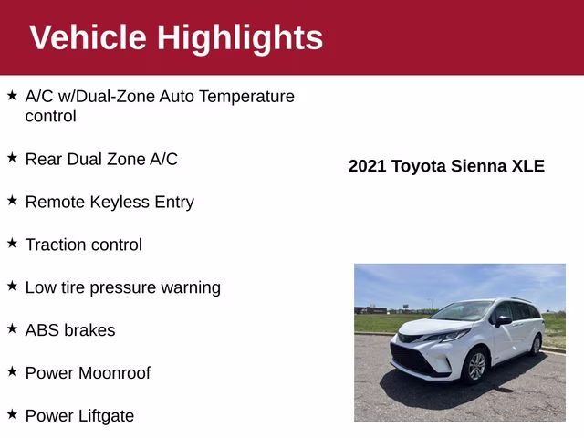 2021 Super White Toyota Sienna XLE AWD Van