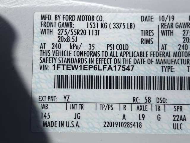2020 Oxford White Ford F-150 XL 4X4 Truck
