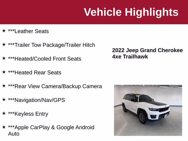 2022 Bright White Clearcoat Jeep Grand Cherokee Trailhawk 4xe 4X4 SUV