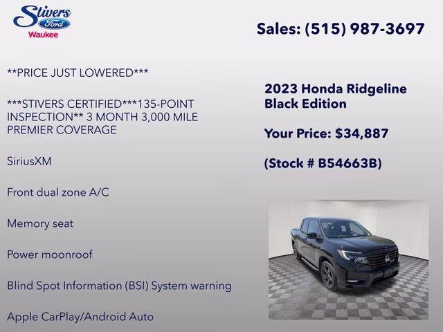 2023 Crystal Black Pearl Honda Ridgeline Black Edition AWD Truck