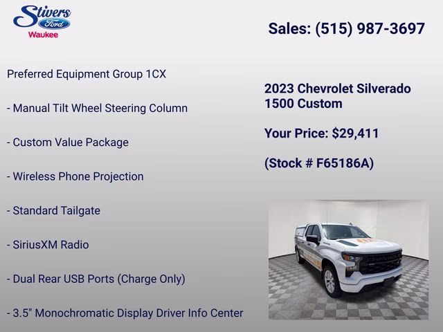 2023 Summit White Chevrolet Silverado 1500 Custom 4X4 Truck